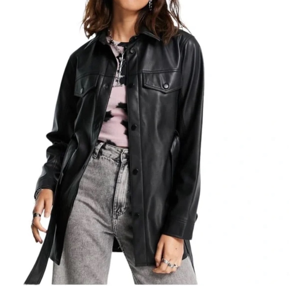 NWT Rebecca Minkoff below Hips Faux Leather Jacket with belt